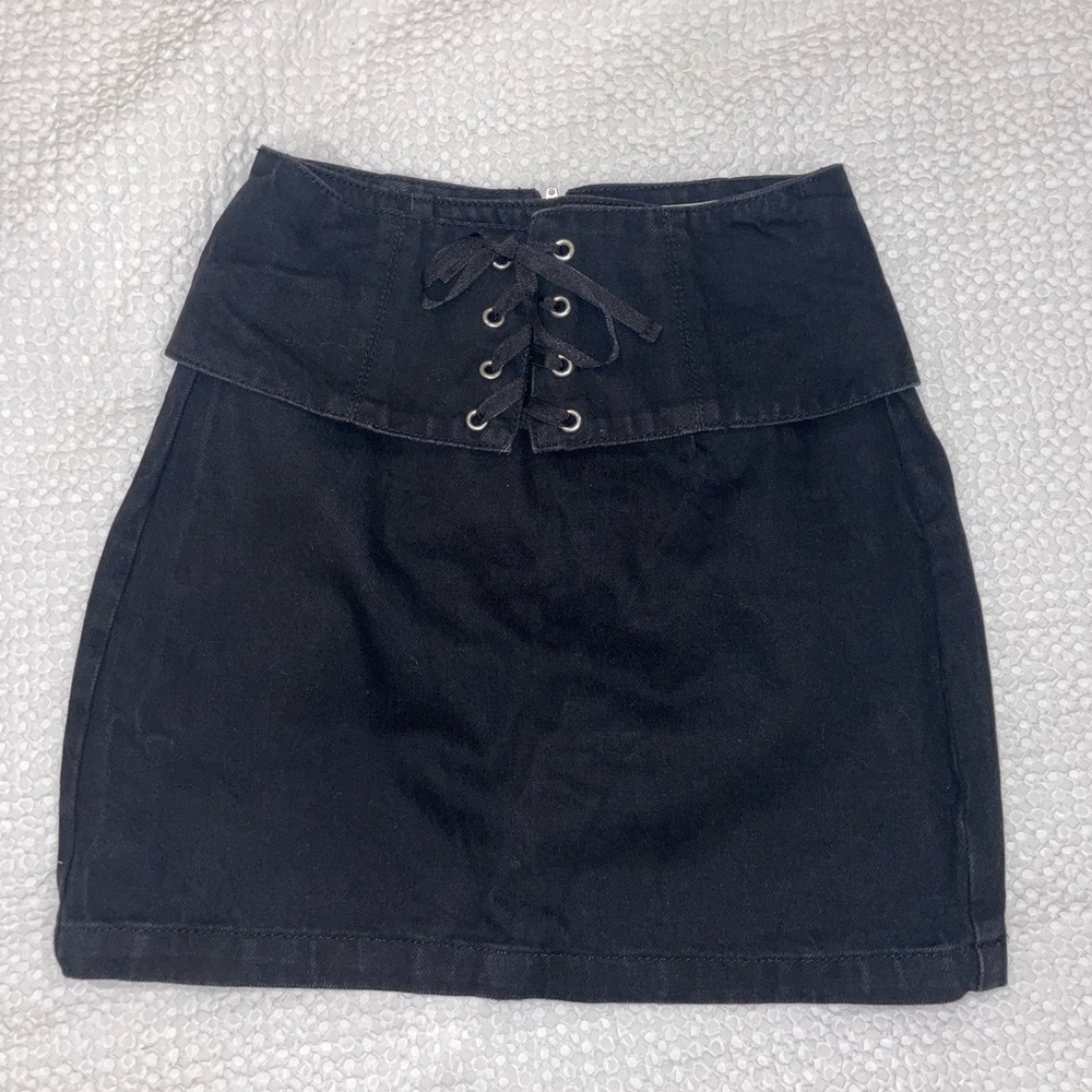 Topshop black denim mini skirt